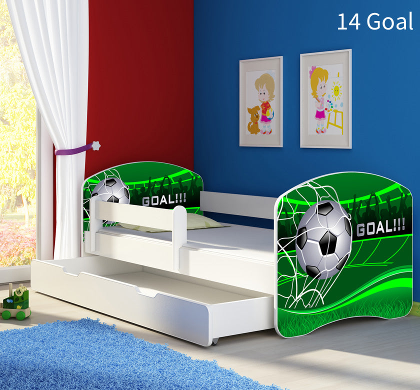 Dječji krevet ACMA s motivom, bočna bijela + ladica 140x70 cm 14 Goal
