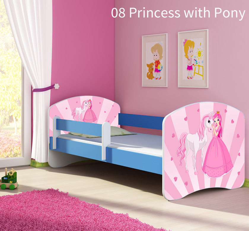 Dječji krevet ACMA s motivom, bočna plava 140x70 cm 08 Princess with Pony