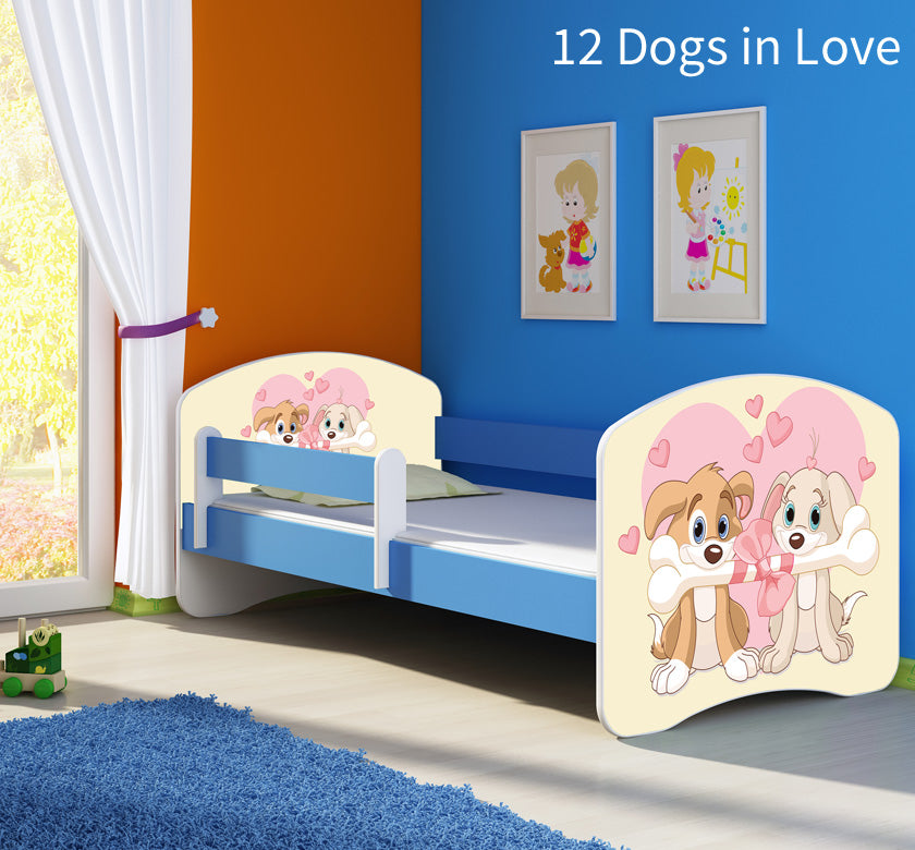 Dječji krevet ACMA s motivom, bočna plava 160x80 cm 12 Dogs in Love