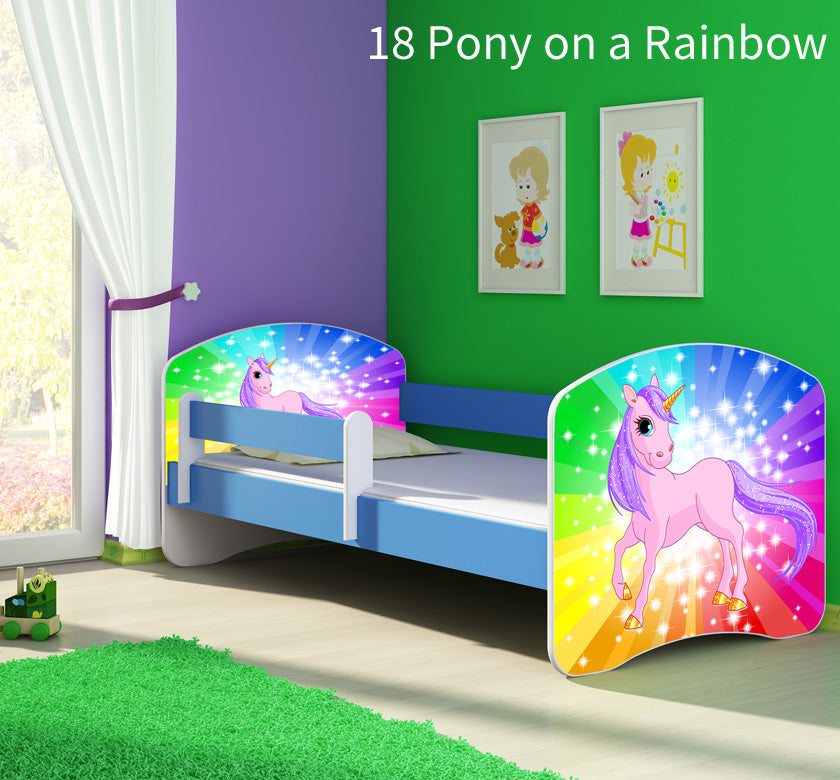 Dječji krevet ACMA s motivom, bočna plava 140x70 cm 18 Pony on a rainbow