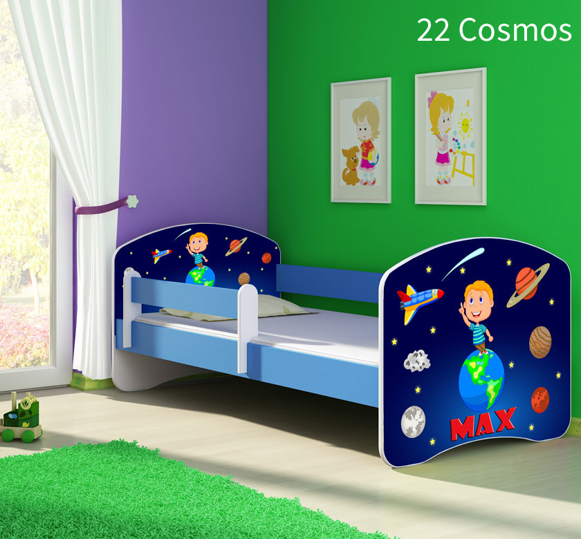 Dječji krevet ACMA s motivom, bočna plava 160x80 cm 22 Cosmos