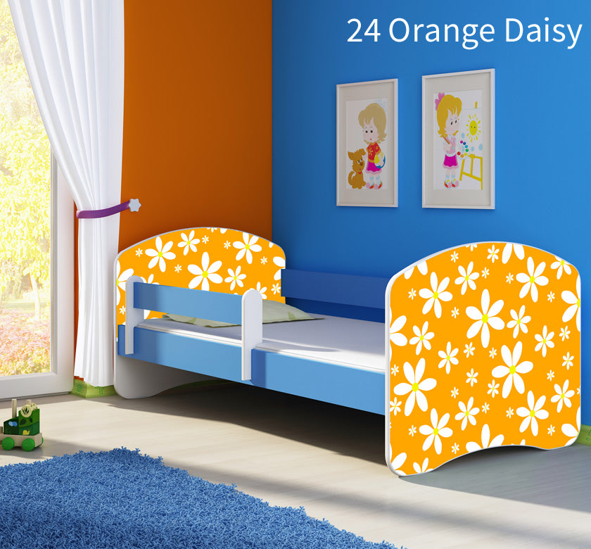 Dječji krevet ACMA s motivom, bočna plava 140x70 cm 24 Orange Daisy