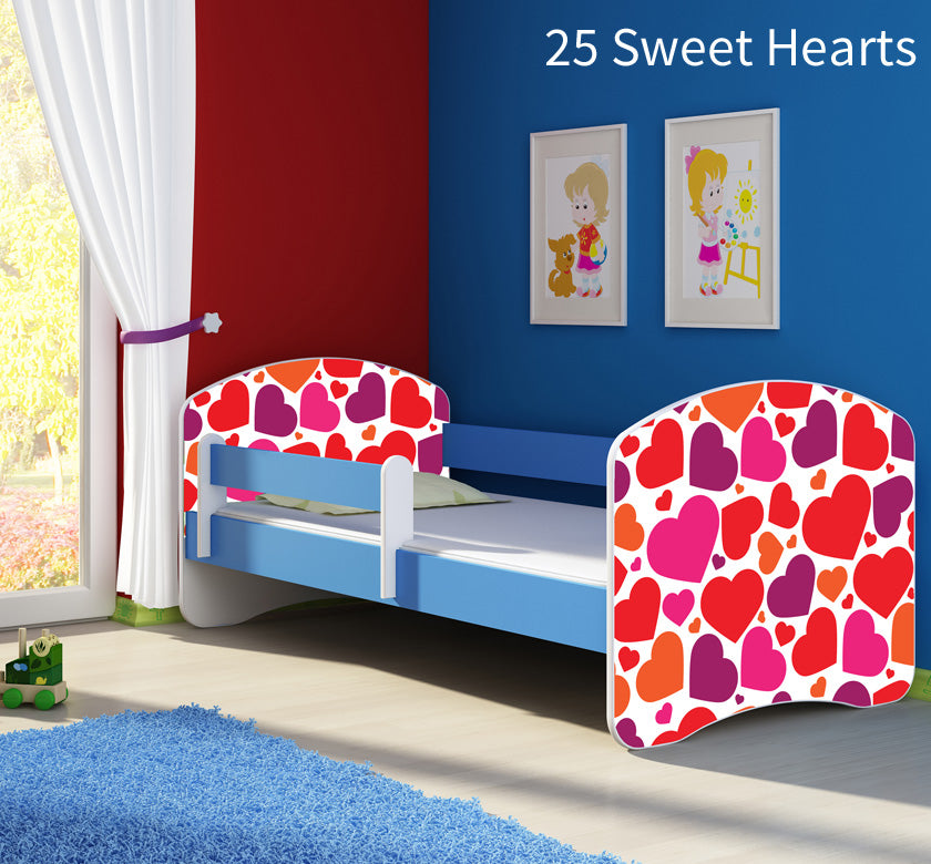 Dječji krevet ACMA s motivom, bočna plava 140x70 cm 25 Sweet hearts