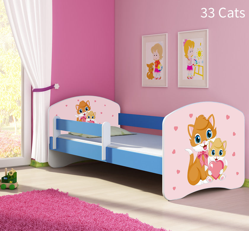 Dječji krevet ACMA s motivom, bočna plava 160x80 cm 33 Cats