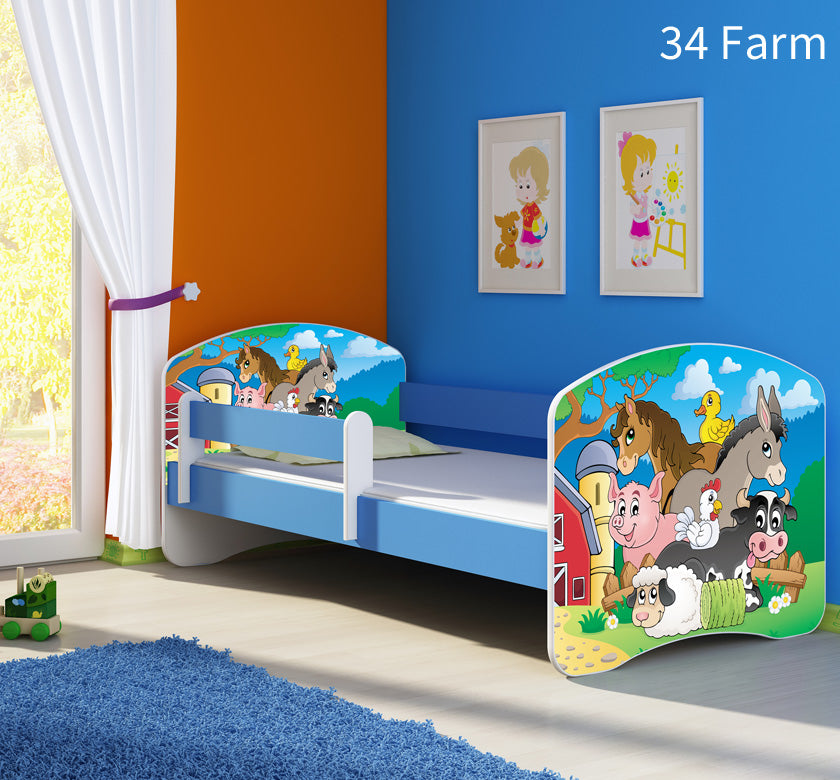 Dječji krevet ACMA s motivom, bočna plava 160x80 cm 34 Farm