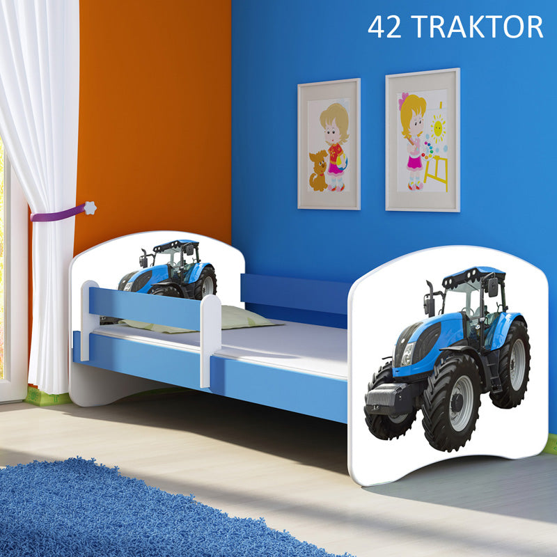 Dječji krevet ACMA s motivom, bočna plava 140x70 cm 42 Traktor
