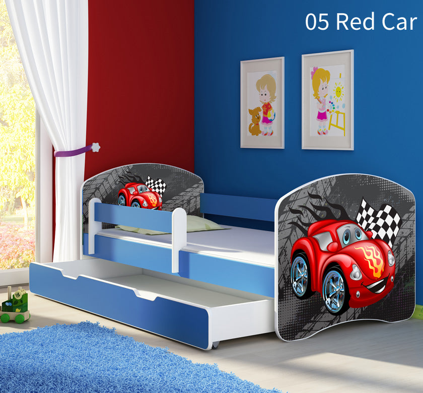 Dječji krevet ACMA s motivom, bočna plava + ladica 180x80 cm 05 Red Car