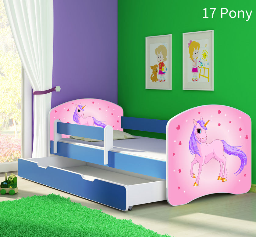 Dječji krevet ACMA s motivom, bočna plava + ladica 160x80 cm 17 Pony