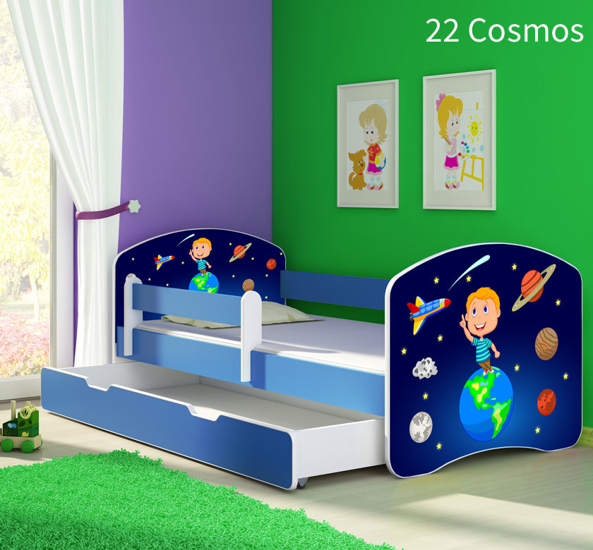 Dječji krevet ACMA s motivom, bočna plava + ladica 180x80 cm 22 Cosmos