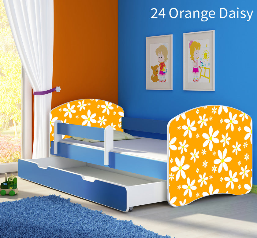 Dječji krevet ACMA s motivom, bočna plava + ladica 180x80 cm 24 Orange Daisy