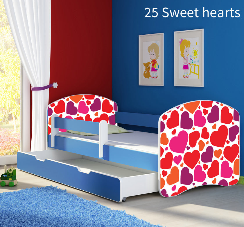 Dječji krevet ACMA s motivom, bočna plava + ladica 180x80 cm 25 Sweet hearts