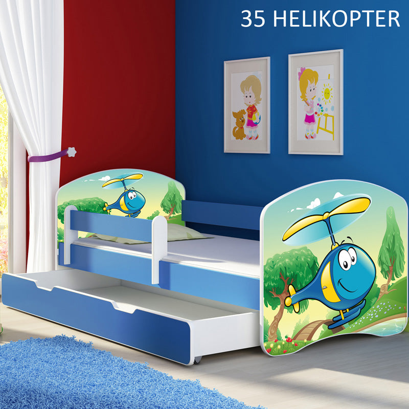 Dječji krevet ACMA s motivom, bočna plava + ladica 160x80 cm 35 Helikopter