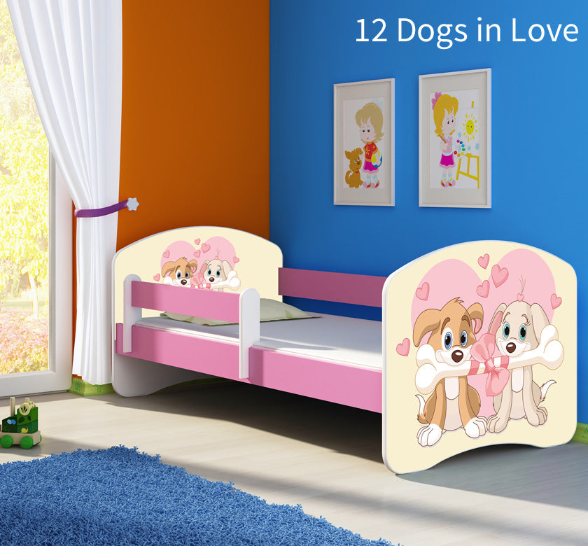Dječji krevet ACMA s motivom, bočna roza 160x80 cm 12 Dogs in Love