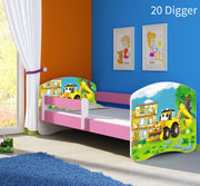 Dječji krevet ACMA s motivom, bočna roza 180x80 cm 20 Digger