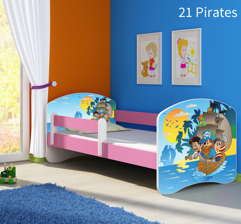 Dječji krevet ACMA s motivom, bočna roza 140x70 cm 21 Pirates