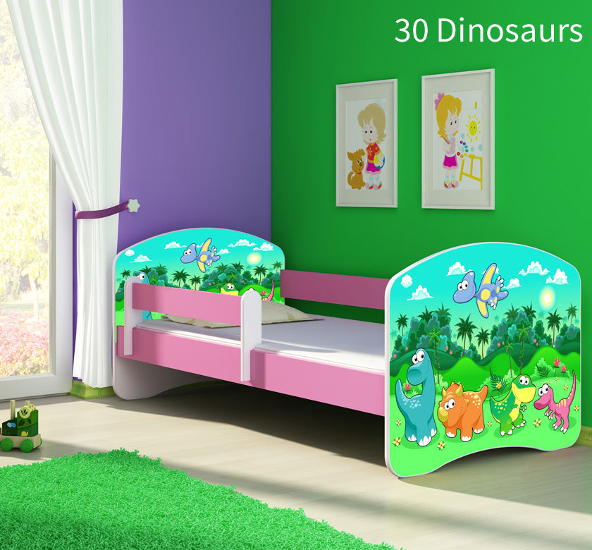Dječji krevet ACMA s motivom, bočna roza 140x70 cm 30 Dinosaurs