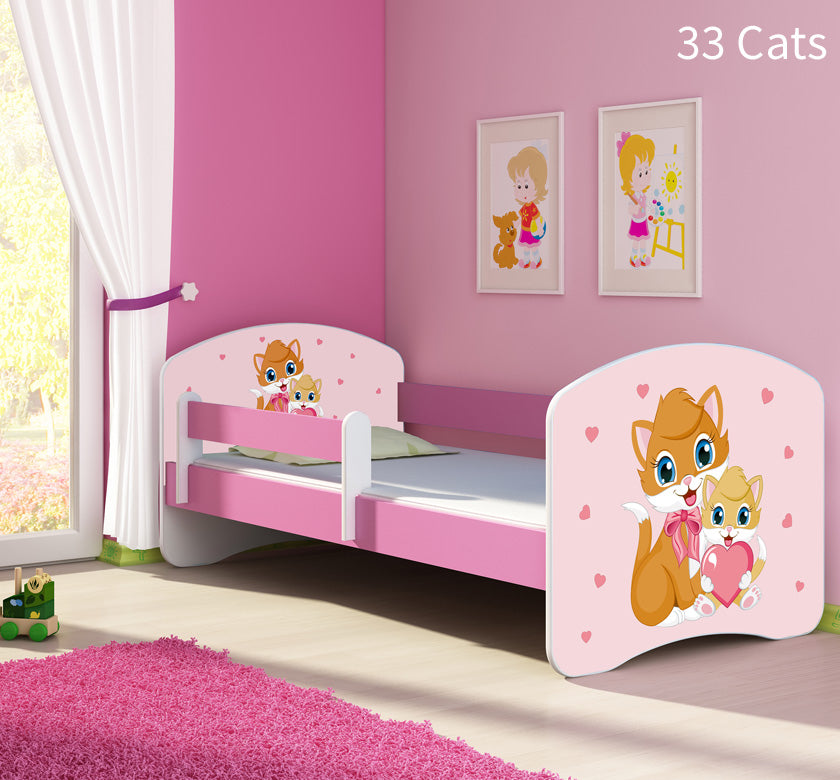Dječji krevet ACMA s motivom, bočna roza 180x80 cm 33 Cats