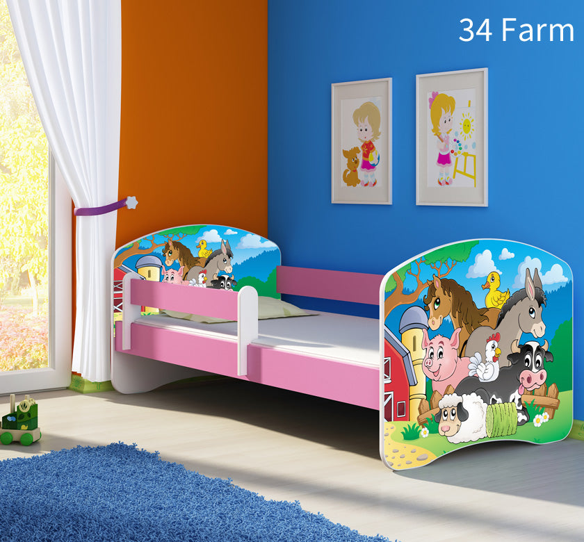 Dječji krevet ACMA s motivom, bočna roza 180x80 cm 34 Farm