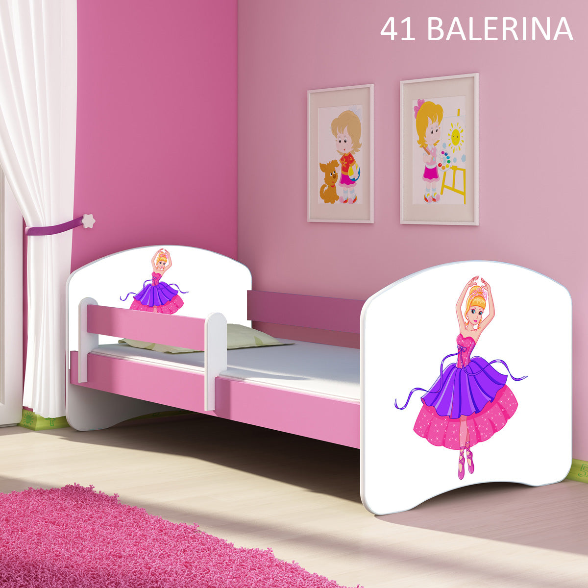 Dječji krevet ACMA s motivom, bočna roza 140x70 cm 41 Balerina