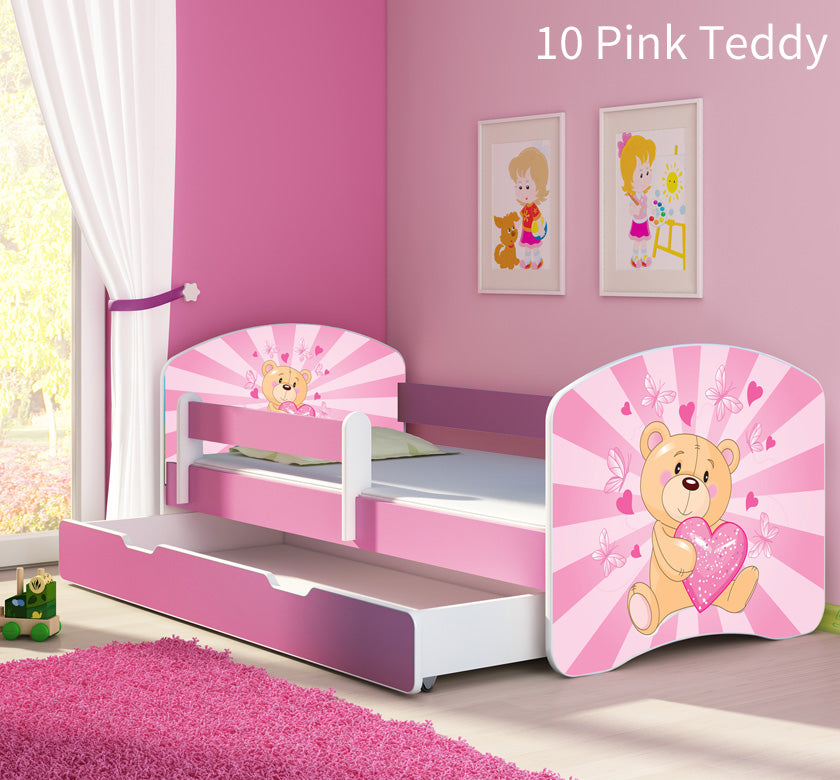Dječji krevet ACMA s motivom, bočna roza + ladica 160x80 cm 10 Pink Teddy Bear
