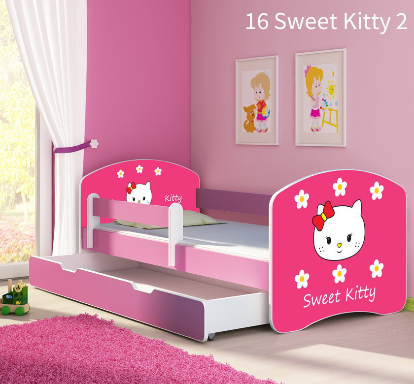Dječji krevet ACMA s motivom, bočna roza + ladica 180x80 cm 16 Sweet Kitty 2