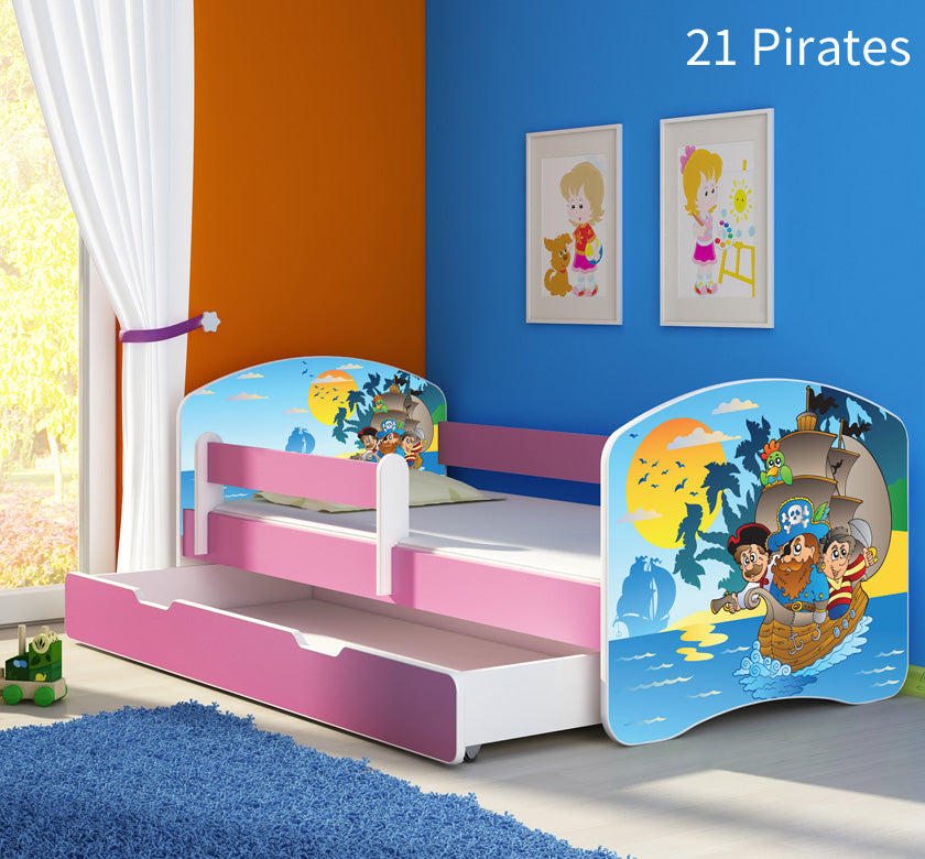 Dječji krevet ACMA s motivom, bočna roza + ladica 180x80 cm 21 Pirates