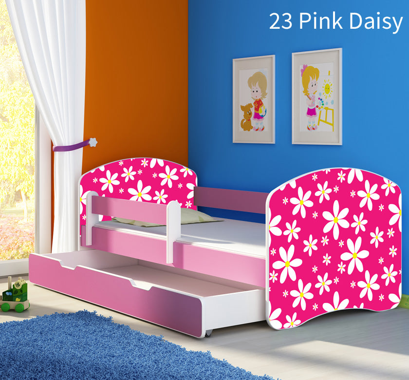 Dječji krevet ACMA s motivom, bočna roza + ladica 160x80 cm 23 Pink Daisy