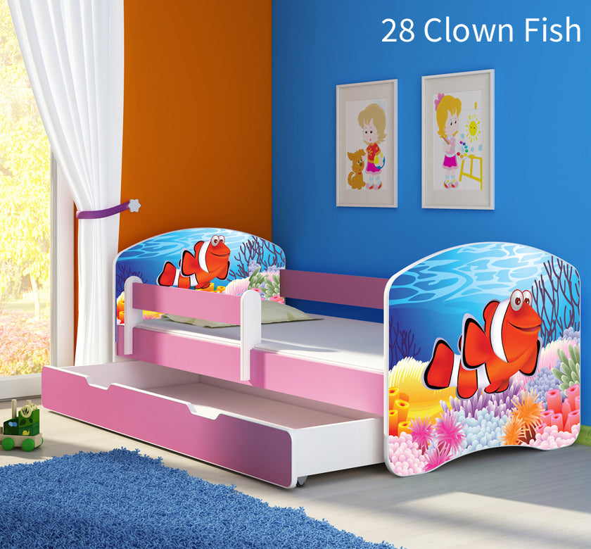 Dječji krevet ACMA s motivom, bočna roza + ladica 180x80 cm 28 Clown Fish