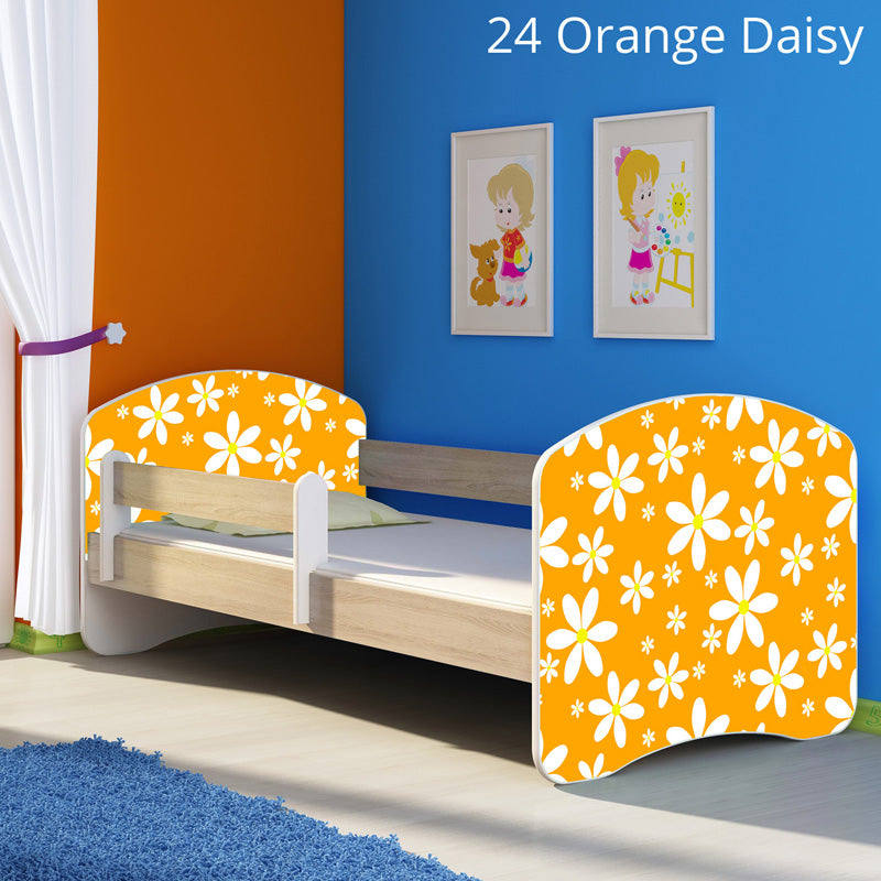 Dječji krevet ACMA s motivom, bočna sonoma 180x80 cm 24 Orange Daisy