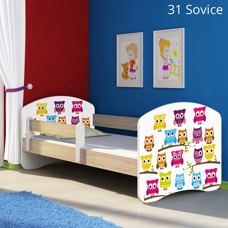 Dječji krevet ACMA s motivom, bočna sonoma 160x80 cm 31 Owls