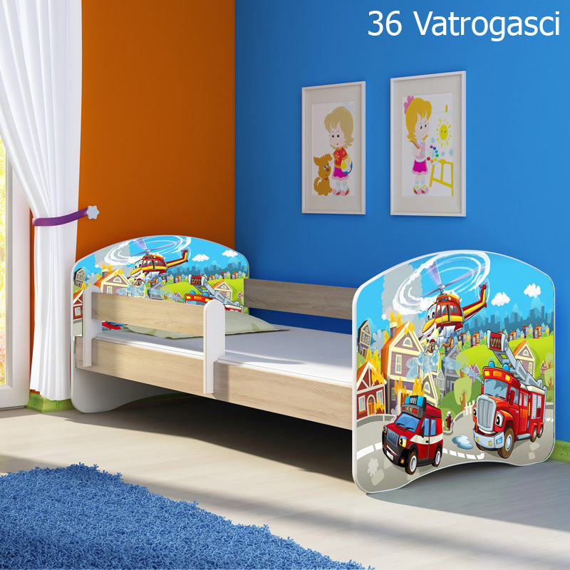 Dječji krevet ACMA s motivom, bočna sonoma 180x80 cm 36 Vatrogasci