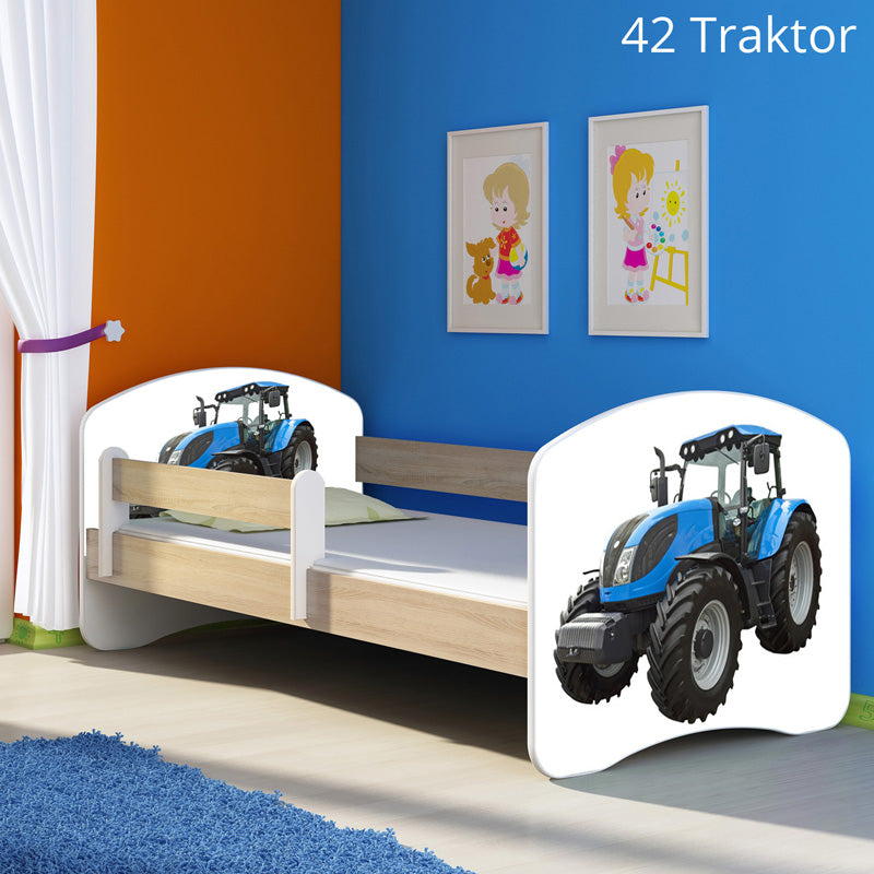 Dječji krevet ACMA s motivom, bočna sonoma 140x70 cm 42 Traktor
