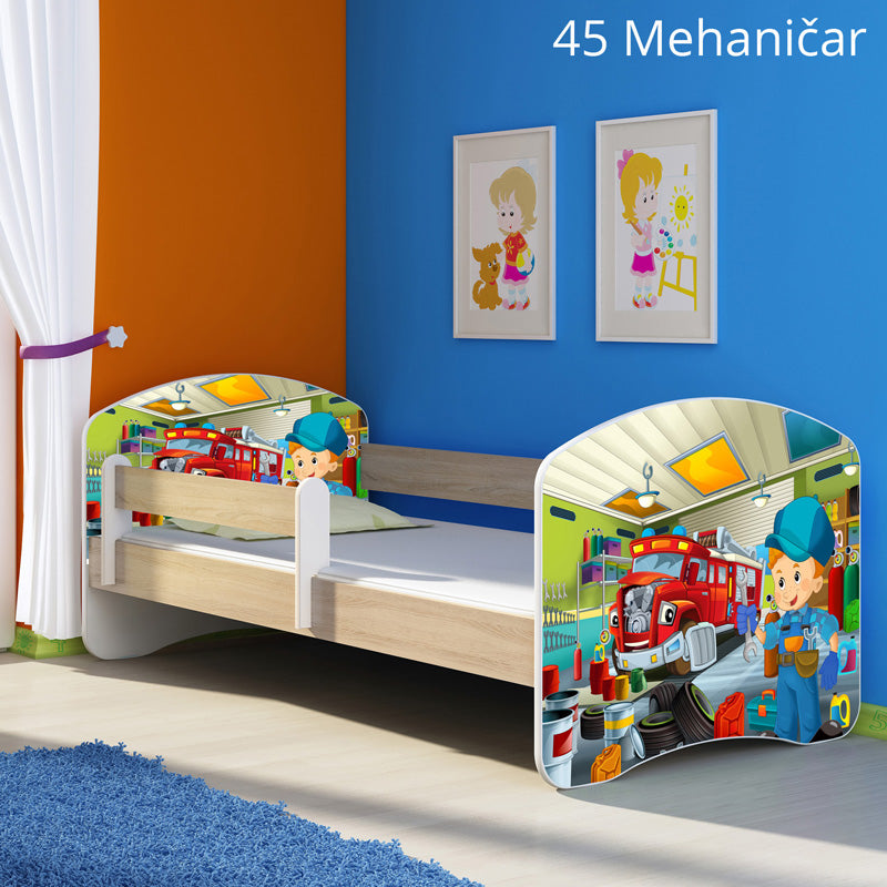 Dječji krevet ACMA s motivom, bočna sonoma 140x70 cm 45 Mehaničar