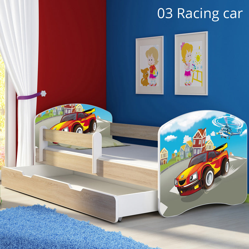 Dječji krevet ACMA s motivom, bočna sonoma + ladica 140x70 cm 03 Racing Car