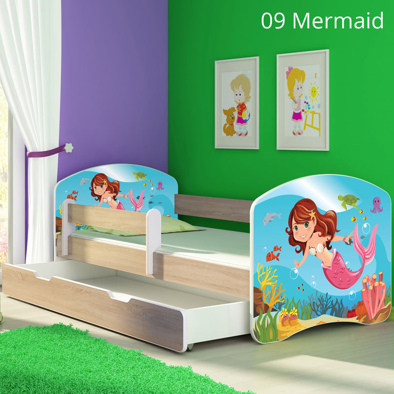 Dječji krevet ACMA s motivom, bočna sonoma + ladica 180x80 cm 09 Mermaid