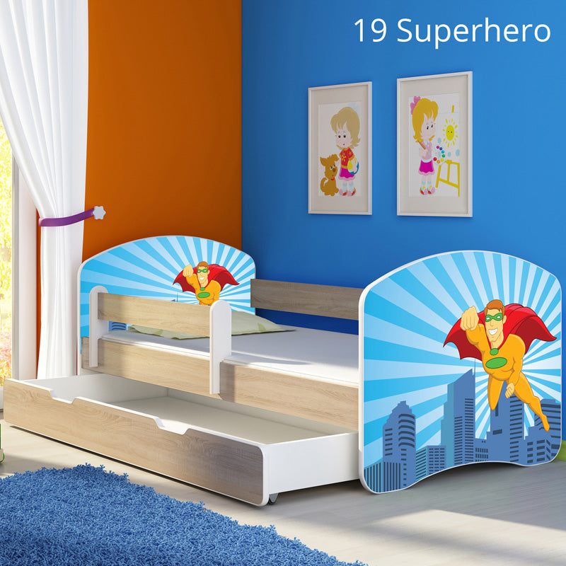 Dječji krevet ACMA s motivom, bočna sonoma + ladica 180x80 cm 19 Superhero