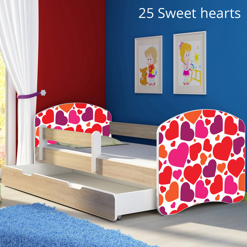 Dječji krevet ACMA s motivom, bočna sonoma + ladica 180x80 cm 25 Sweet hearts