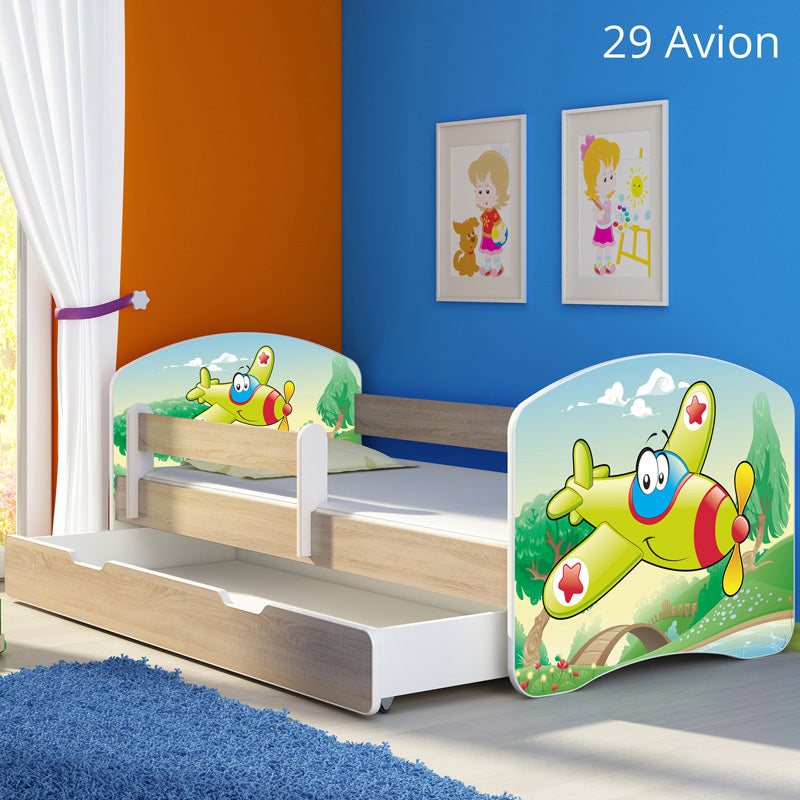 Dječji krevet ACMA s motivom, bočna sonoma + ladica 180x80 cm 29 Aeroplane