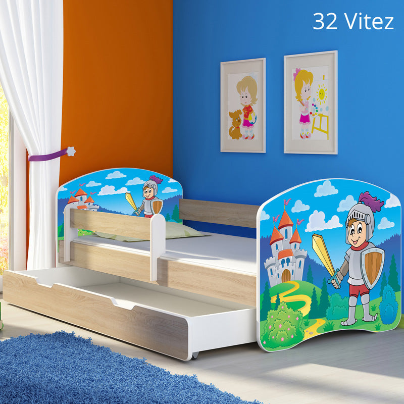 Dječji krevet ACMA s motivom, bočna sonoma + ladica 180x80 cm 32 Knight