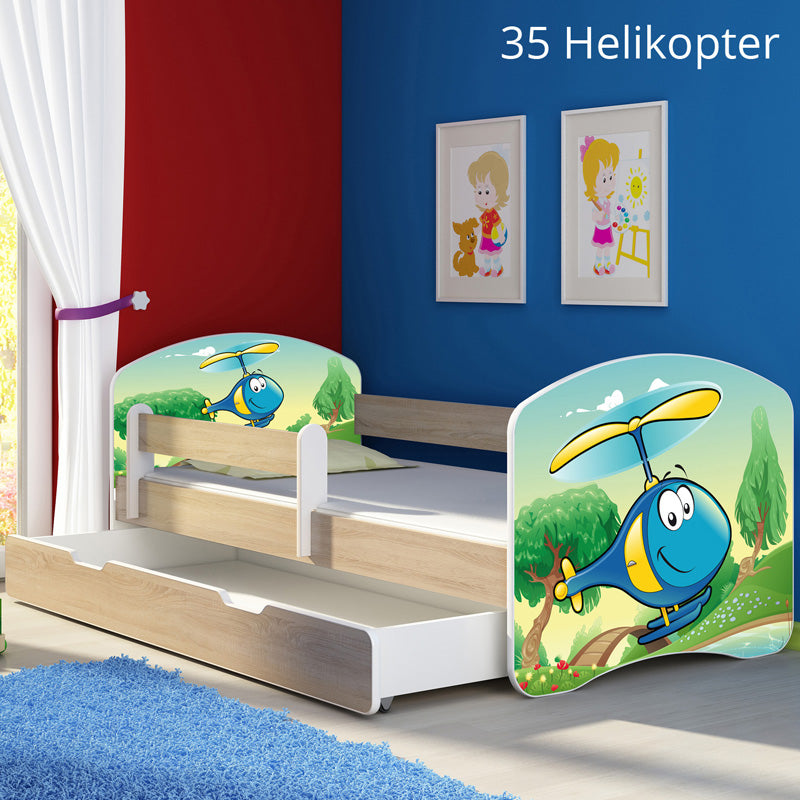 Dječji krevet ACMA s motivom, bočna sonoma + ladica 160x80 cm 35 Helikopter