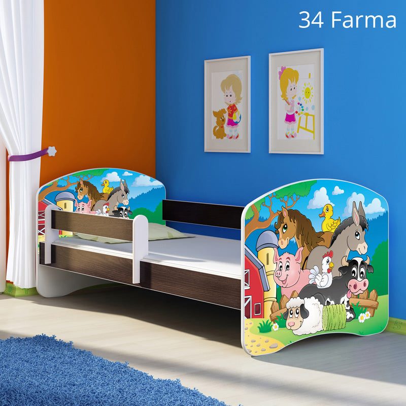 Dječji krevet ACMA s motivom, bočna wenge 140x70 cm 34 Farm