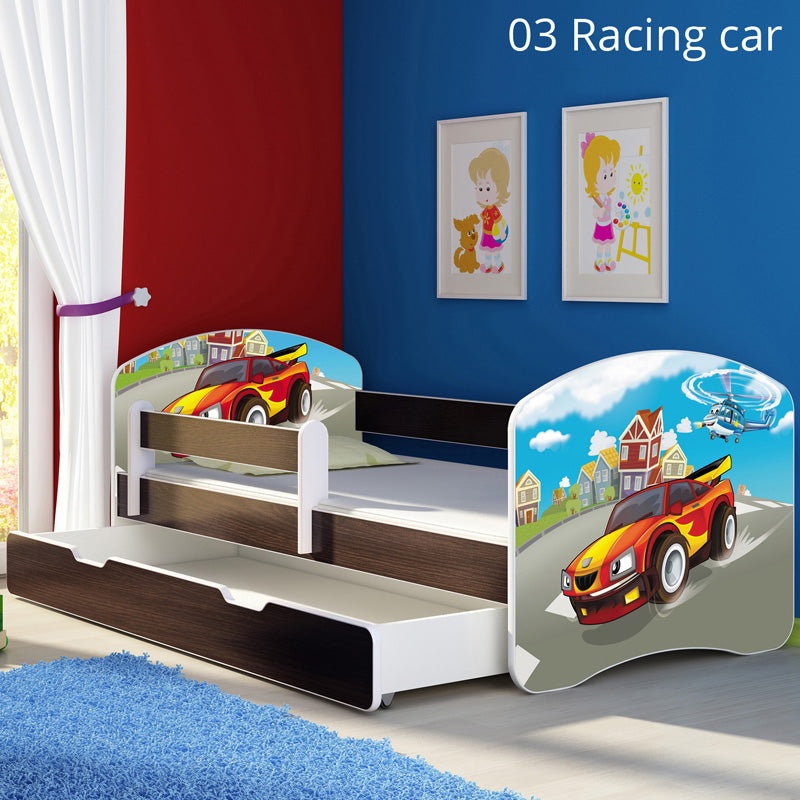Dječji krevet ACMA s motivom, bočna wenge + ladica 140x70 cm 03 Racing Car
