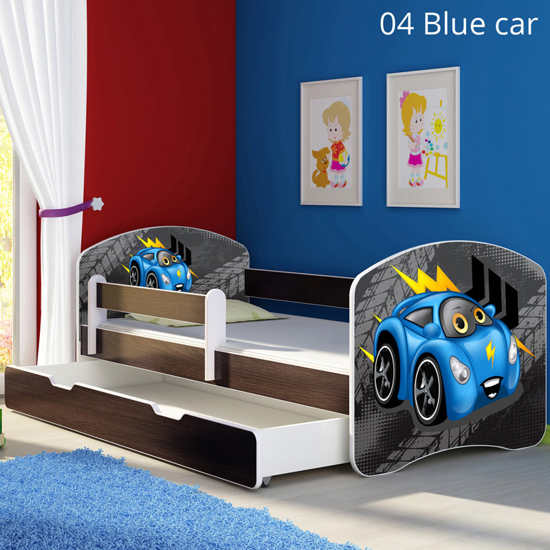 Dječji krevet ACMA s motivom, bočna wenge + ladica 160x80 cm 04 Blue Car