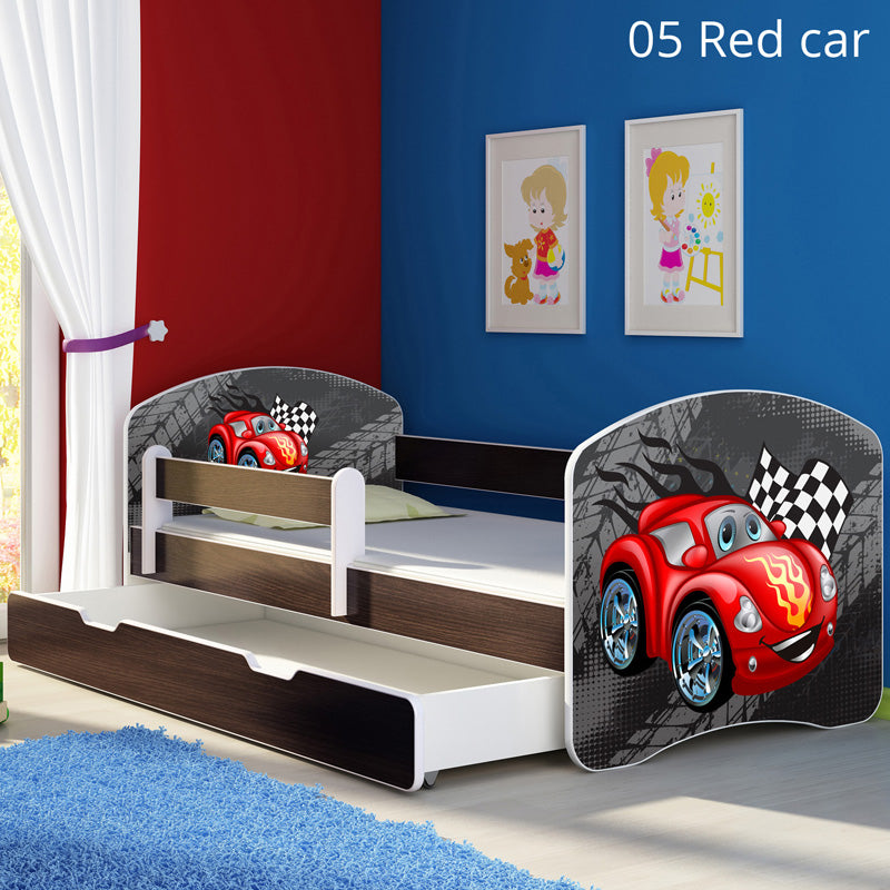 Dječji krevet ACMA s motivom, bočna wenge + ladica 180x80 cm 05 Red Car
