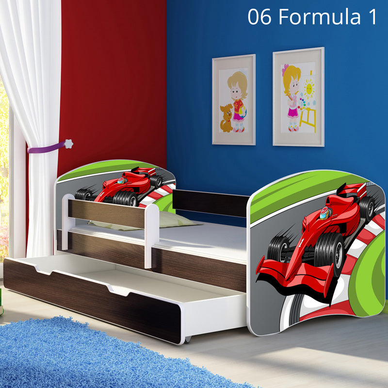 Dječji krevet ACMA s motivom, bočna wenge + ladica 140x70 cm 06 Formula 1