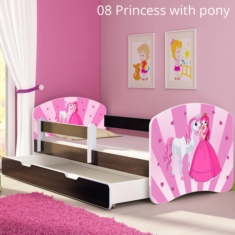 Dječji krevet ACMA s motivom, bočna wenge + ladica 160x80 cm 08 Princess with Pony