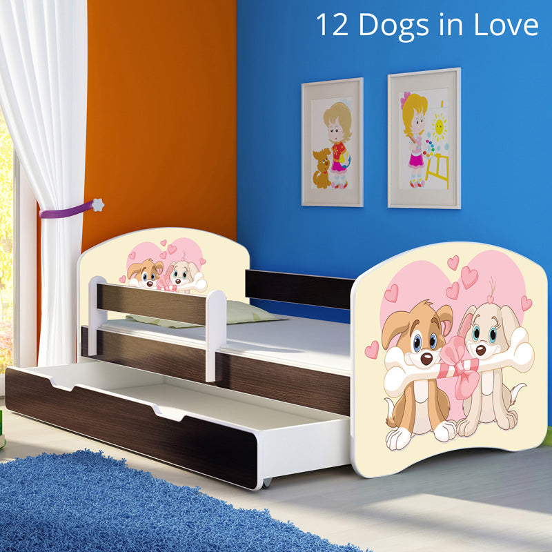 Dječji krevet ACMA s motivom, bočna wenge + ladica 160x80 cm 12 Dogs in Love