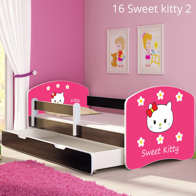 Dječji krevet ACMA s motivom, bočna wenge + ladica 180x80 cm 16 Sweet Kitty 2