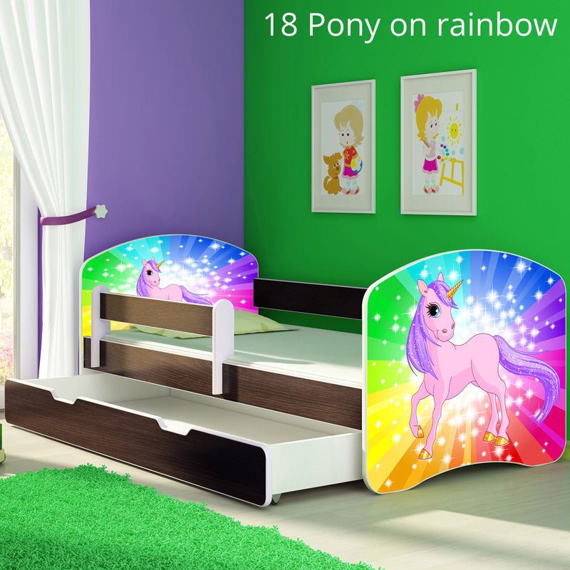 Dječji krevet ACMA s motivom, bočna wenge + ladica 160x80 cm 18 Pony on a rainbow