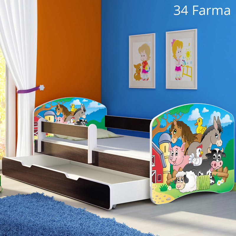 Dječji krevet ACMA s motivom, bočna wenge + ladica 180x80 cm 34 Farm